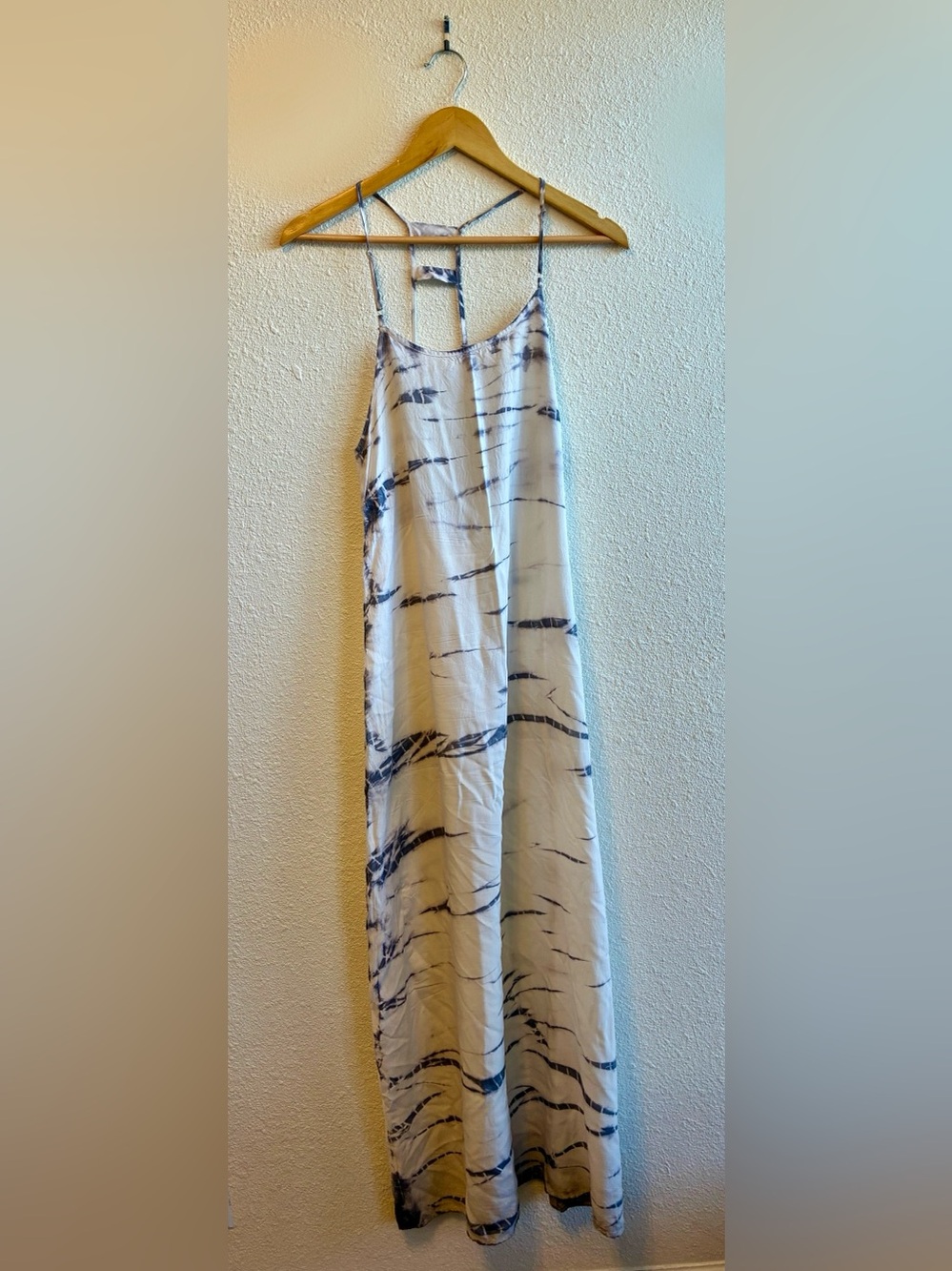 Lani White Maxi Dress with Navy Tie-Dye Stripes